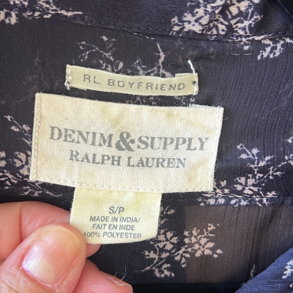 Denim & Supply Ralph Lauren Women's Boyfriend Button Down Shirt Sheer Navy Flora - Picture 3 of 9